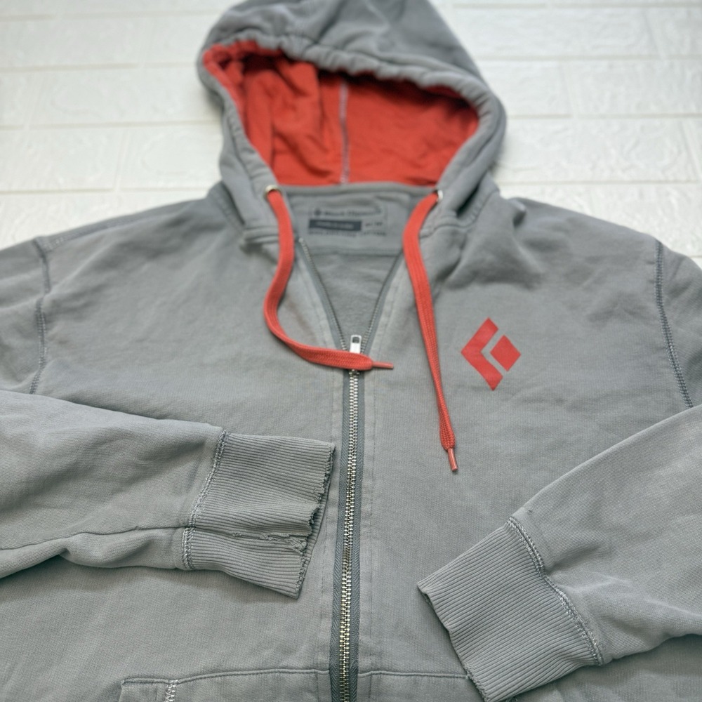 Black Diamond Mens Full Zip Hoodie Gray Organic Cotton Size M Sweatshirt